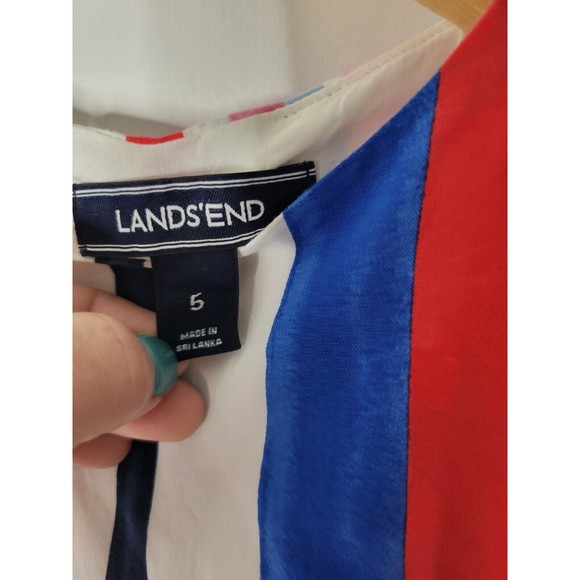 NWT Lands' End Girls Dress Size 5 Red White Blue Sleeveless Cotton Stripe Lined - Picture 2 of 3